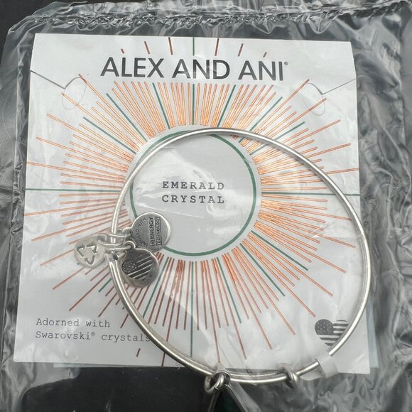 Alex and Ani Bracelet Swarovski Teardrop Emerald Crystal Charm Bangle - Picture 4 of 5